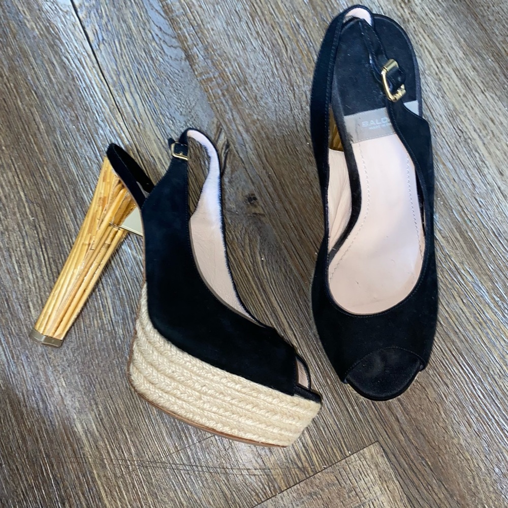 Baldan Suede Platform Open Toe Slingback Pumps